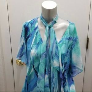 Avenue Boho V Neck Blouse w/Matching Sheer Scarf